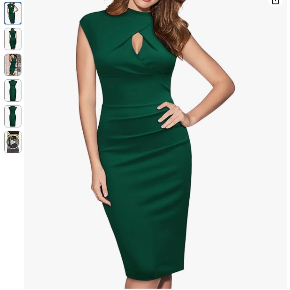 MIUSOL Emerald Green Twist-Front Keyhole Sheath Dress